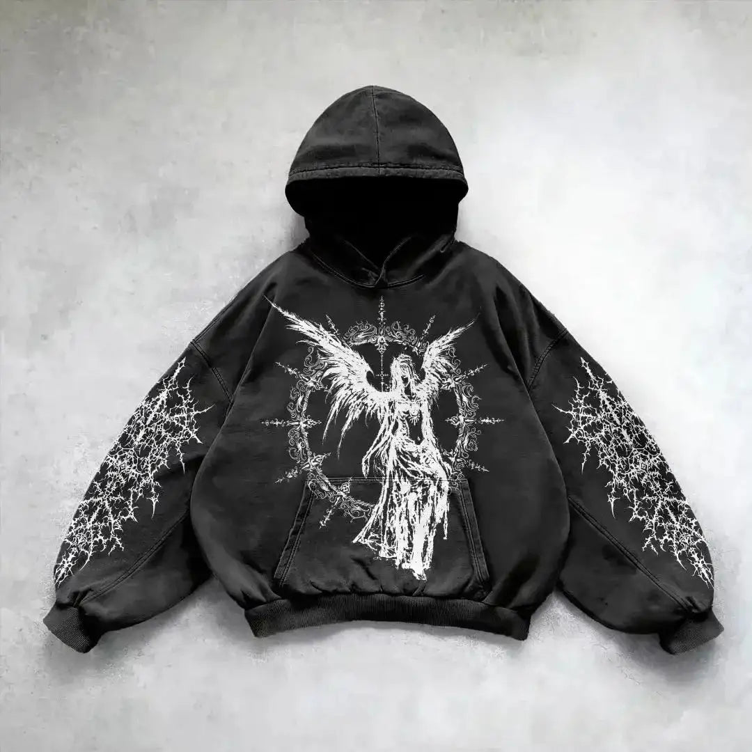 Harajuku hoodie dark punk print hoodies women oversized sweatshirt goth new couples y2k tops goth streetwear gothic clothes