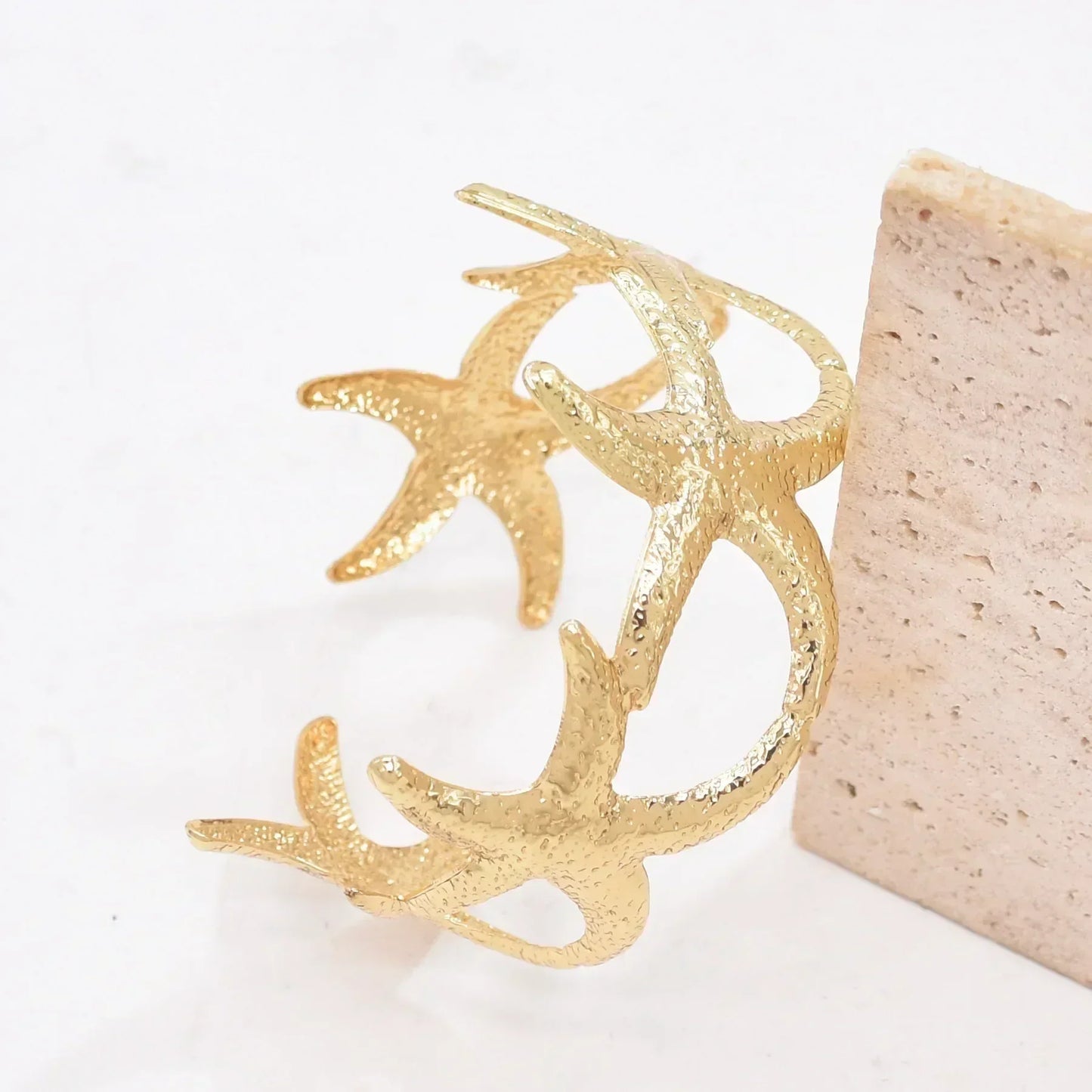 Golden Alloy 2-Starfish Arm Bracelet – Women’s Summer Accessory