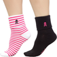 Sourpuss Skull Socks in Set of Two | Pink White Striped & Black Cuffed Novelty Socks Women Size 5-10