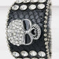 Crystal Skull Leather Bracelet Rhinestone Goth Punk Cuff