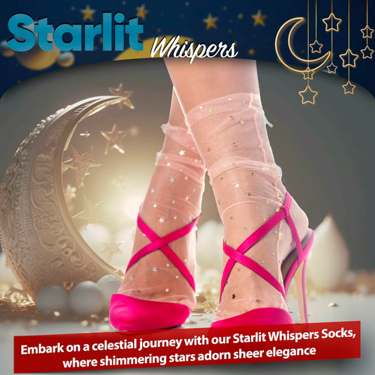 AVIAN LEGS Women Sheer Slouch Tulle Socks with Glitter Stars & Moon, 1 Pair